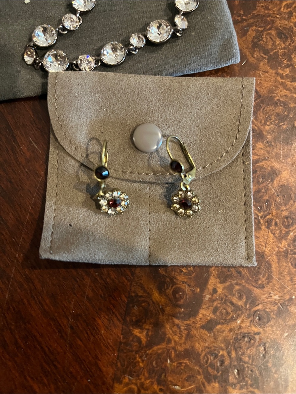 Michal Negrin Flower Red Brown Swarovski Crystal Halo Drop Earrings
